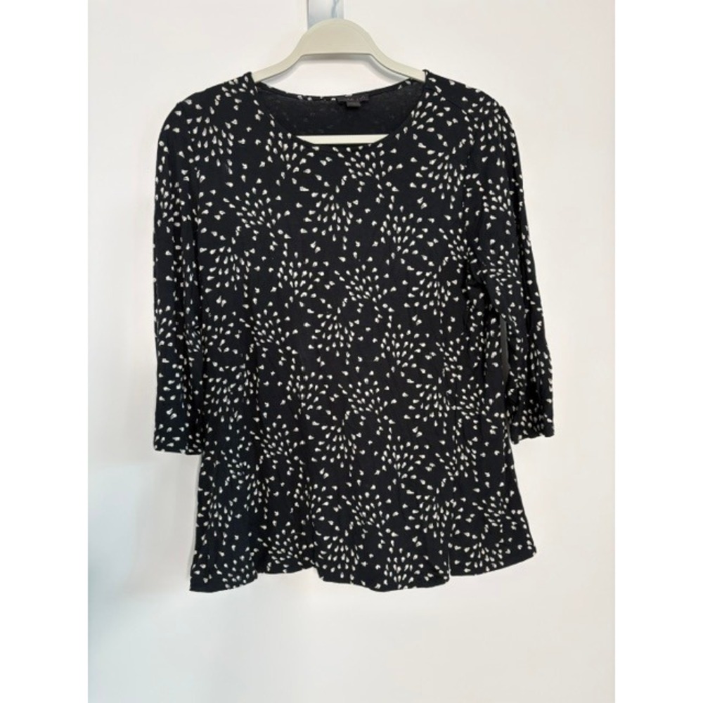 J. Jill Wearever Black White Abstract Print 3/4 Sleeve Scoop Neck Top Small